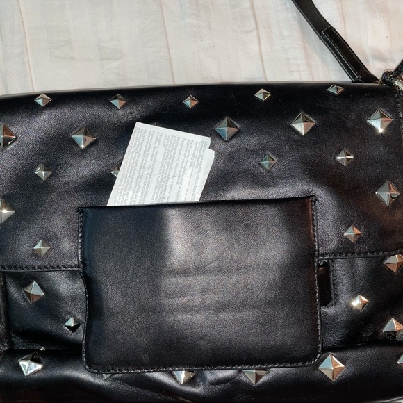 Diane Von Furstenberg Black Work Purse Tablet edgy rocker stud chic work travel - Picture 2 of 11